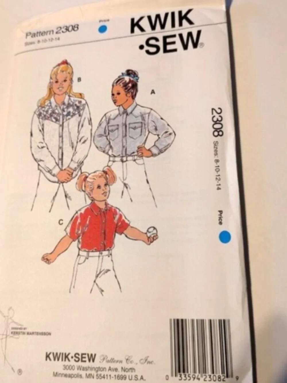 Kwik Sew 2308 Sewing Pattern Girls Shirt UNCUT NEW 8-14